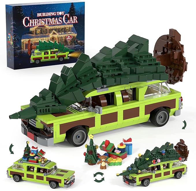 Christmas Village Movie Building Toy Set 4 in1 Station Wagon with Family Christmas Tree Building Kit Christmas Decorations Compatible with Lego Gifts for Movie Fans Adults Boys and Kids 2025
