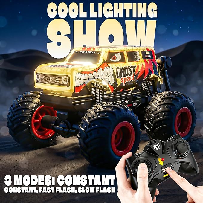 BEZGAR Monster Truck Toys Remote Control Monster Truck with Dancing Spins Lights &amp Music 1:20 Remote Control Car for Boys 4-7 5 6 7 8 9 10 +Year Old Boys Birthday Gifts (Yellow)