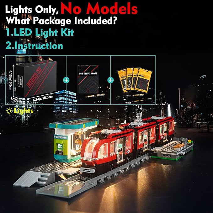 LED Light Kit Compatible with Lego 60423 Downtown Streetcar and Station (No Models Only Light) Creative Lighting Set Accessories Compatible with Lego 60423 Set