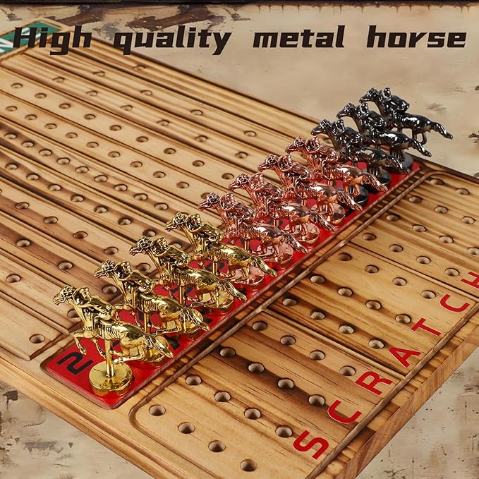 HOROW Horse Racing Board Game Solid Wood Horse Race Card and Dice Board Game Luxury Edition Set with 11 Metal Horses100 Poker Chips2 Dices and 2 Boxes of Cards
