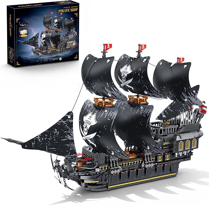 Pirate Ship Building Sets with LightsMOC Black Pearl Ships Building Blocks for AdultsPirate Boat Building ToysCollectible for Home DecorValentine Day Birthday Gift for Boys 8-14(2288Pcs)
