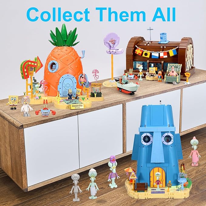 Toy Building Brick Blocks Toys Sets kit Action Figures Pineapple House Patrick Stone Star Home for Boys and Girls Kids Age 2-4 3-5 5-7 8-12 Fans Gift - 1655 pcs