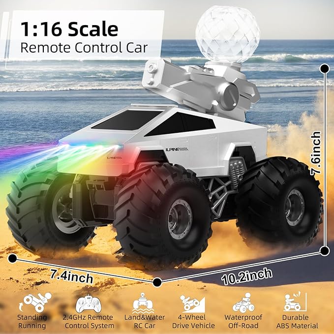 Remote Control Car RC Truck - 1:16 Amphibious Fast Car with Water Cannon and 2.4GHz Remote Control Max 22KM/H Speed 4WD Cyber Toy for All Terrain Waterproof Rc Boat Gift for Boys 6 7 8 9 10+