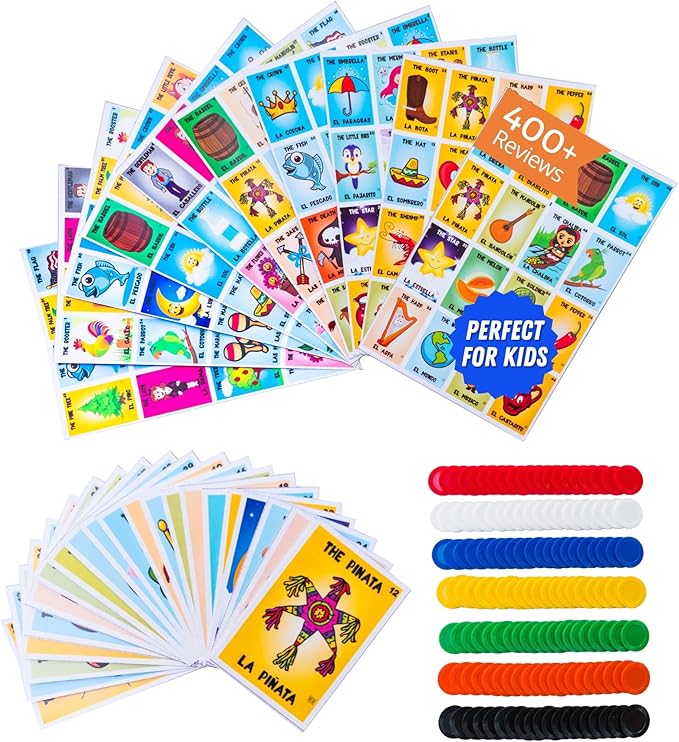 ELIASM Loteria Mexican Bingo Game - Bilingual English Spanish Game for 10 Players for Kids 5+ Adults &amp Seniors Educational Learning Game for Preschool Kindergarden Classroom Family Board Games