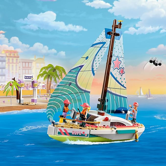 LEGO Friends Stephanie's Sailing Adventure Toy Boat Set 41716 Sailboat Building Toy with Island Drone and 3 Mini Figures Creative Sailing Gift for Kids Girls Boys Age 7+ Years Old