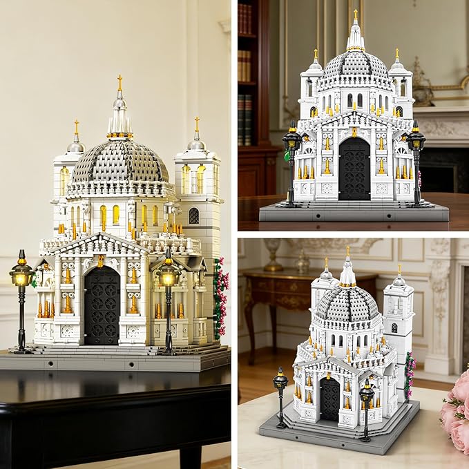 Reobrix Venice Church Building Block Sets for Adults with Lights 55014 Landmark Architecture Venice Santa Maria Della Salute Church Model Collectible Italy Landmark Building Toy for Adullt (4270PCS)