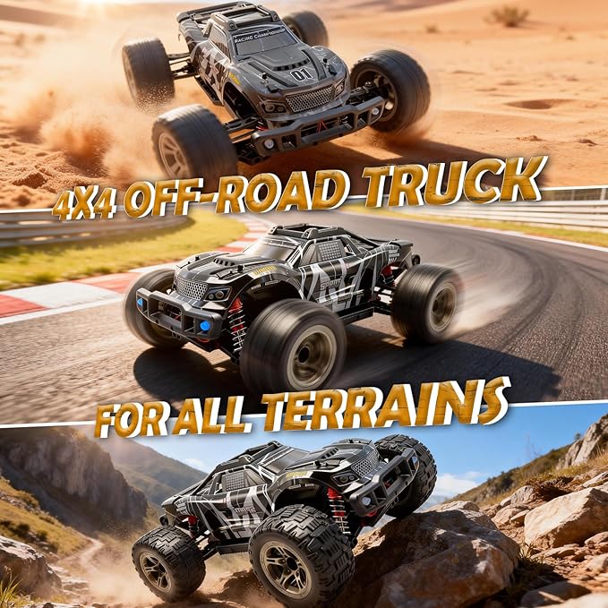 1/10 Remote Control Car 38km/h High Speed RC Car 4X4 Off-Road RC Truck IPX4 Waterproof Remote Control Truck Two 2000mAh Li-Po Batteries 2.4GHz RC Buggy for Teenagers and Adults