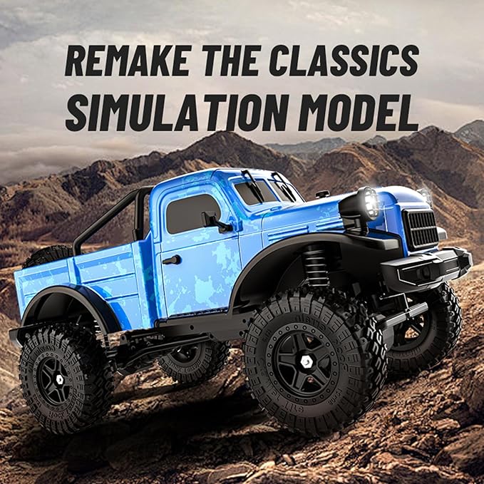 1:18 Scale All Terrain Remote Control Car 2.4 GHz 4WD RC Rock Crawler with LED Lights 12KPH Off-Road Pickup Truck Vehicle Toys RTR Gift for Adults