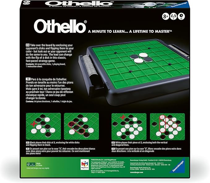 Ravensburger Othello - Classic Strategy Board Game for 2 Players - Easy to Learn Hard to Master - Fast-Paced Family Fun - Ages 8+