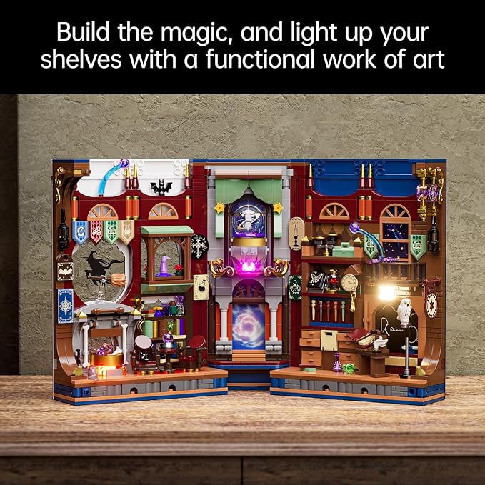Magic Book Nook Building Set with Light. Magic Academy Book Nook Building Kit DIY Book Nook Building Set for Home Bookshelf Decor for Adults Teens Boys Girls.