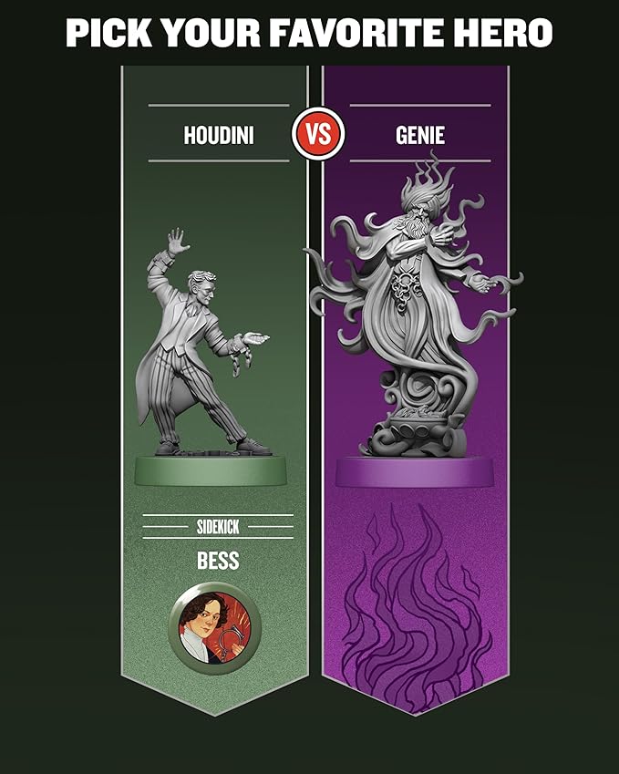 Restoration Games Unmatched Houdini vs The Genie - Strategy Board Game for 2 to 4 Players - Heroes Expansion with Miniatures Unique Decks and Abilities - 20 Min Playtime - Ages 9+