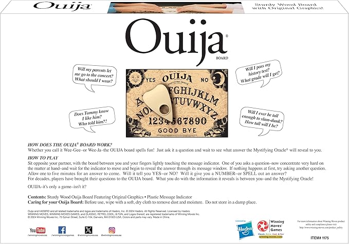 Classic Ouija with 1990s Artwork by Winning Moves Games Thick Wood Premium Quality Talking Spirit Board for 2 or More Players Ages 8 and Up (1175)
