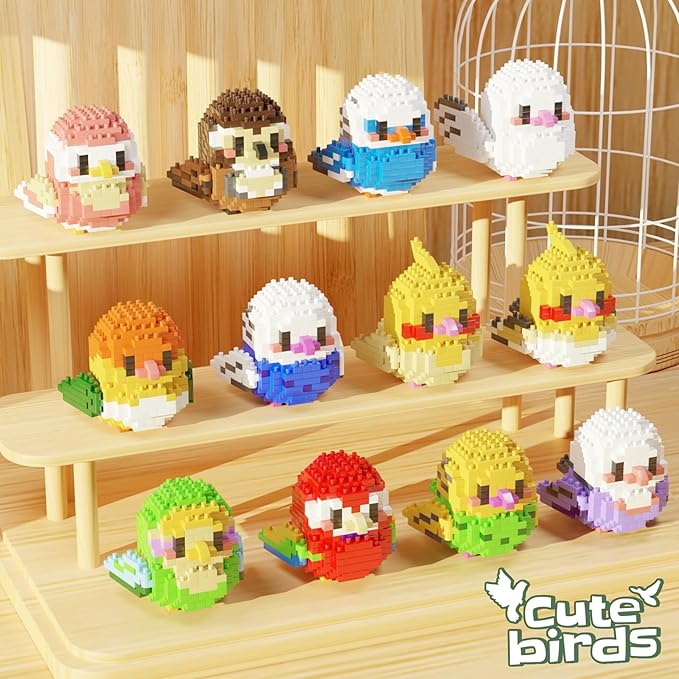 Cute Parrot Micro mini Blocks Building Blocks Sets12 PC Small Bird Series Mini Bricks Animal ToysUnique Animals Model Present for 14+ Kids or Adults