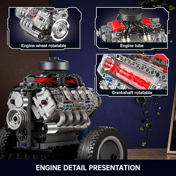 Mould King Mini V8 Engine Kits That Runs Build Your Own Visible Car Motor Physical Science Experiment Models for Teens Best STEM Toy Gifts for 14+ and Adult 10171 (487 Pcs)