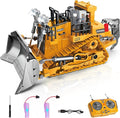 Remote Controlled Bulldozer 9-Channel Metal RC Construction Vehicle Toy with Lights Sound and Rechargeable Battery Remote Controlled Bulldozer Toy Gift for Kids Boys Girls Aged 4-12 (2.4 GHz)