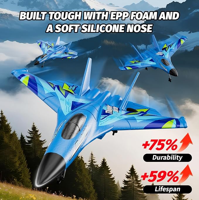 Foam RC Plane with 3 Batteries Remote Control Airplane RC Jet Helicopter Plane for Kids Adults Beginner Easy to Fly RC Fighter Remote Control Aircraft with Automatic Balance Gyro for Adult Kids