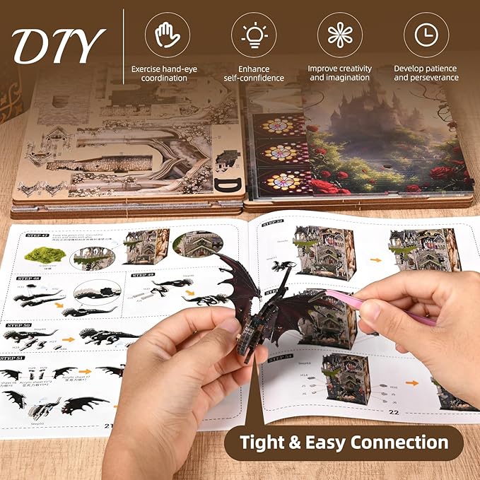 Book Nook Kit - DIY Miniature House 3D Wooden Puzzle for Adult and Teens Booknook Bookshelf Decor Scale Model Build with LED Light Gifts for Family and Friends (Sleeping Beauty)