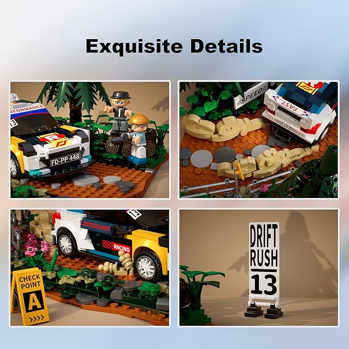Car Building Set Off-Road Racing Cars Buildings Blocks Sets for Adults Kids Miniature Vehicle Model w/ Forest Scene Modular Car Building Kit Toys Gift for Birthday HolidaysDrift Rush 1049PCS