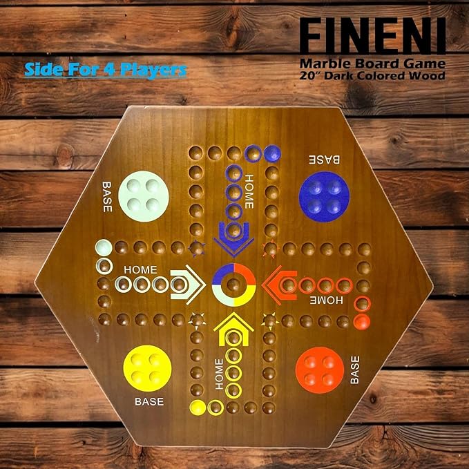 Wooden Board Games Marble Board Game Original with Dual Sides Fast Track Board Game for 2 to 6 Players Double Side Marble Game 6 Colors 30 Marbles Set and 6 Color 6 DicePouch (20 Dark)