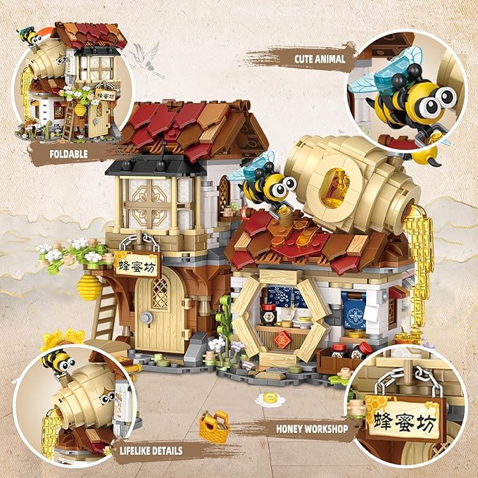 Honey Workshop Mini Building Blocks MOC Creative Building Toys Model Set for 7-9 Years Old Girls Boys 1242 PCS Simulation Architecture Construction Toy Gift Idea for Kids Adults