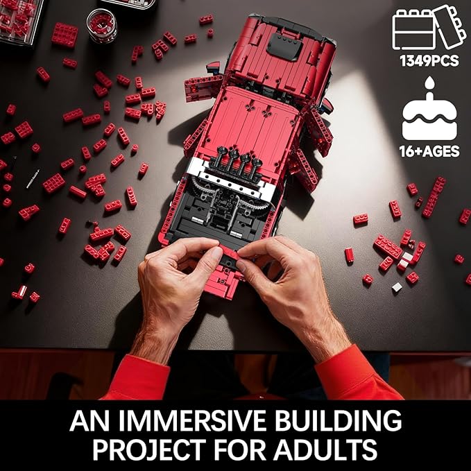 Remote Control Building Kit Off-Road T-Rexs Truck Model Red 1349 Pieces Adult Collectible Display Set 18x12x6.5 Inches14+