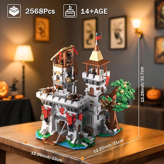 Medieval Castle Building Set for Adults Boys Girls 14+ Vintage Medieval House Model 3 in 1 Medieval Castle Toy Building Set Halloween Home Decor Birthday Gift (2568 Pieces