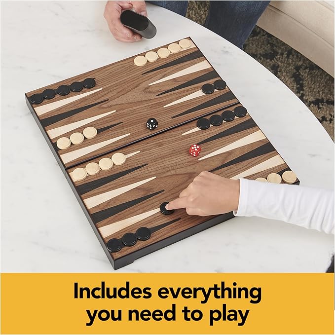 Spin Master Games Legacy Deluxe Wooden Backgammon Classic 2-Player Original Board Game Set with Cups and Dice for Kids and Adults Aged 8 and up