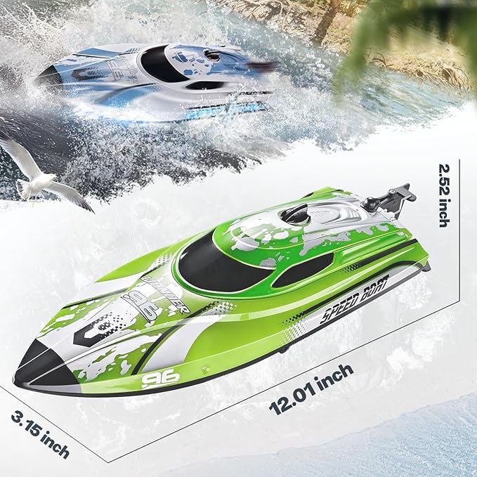 BEZGAR RC Boat 12 inch Remote Control Boat for Kids and Adults 25 KPH Fast RC Speed Boats with 700mAh Battery Ideal Waterproof Toy Boats for Lakes &amp Pools - TX126 Green