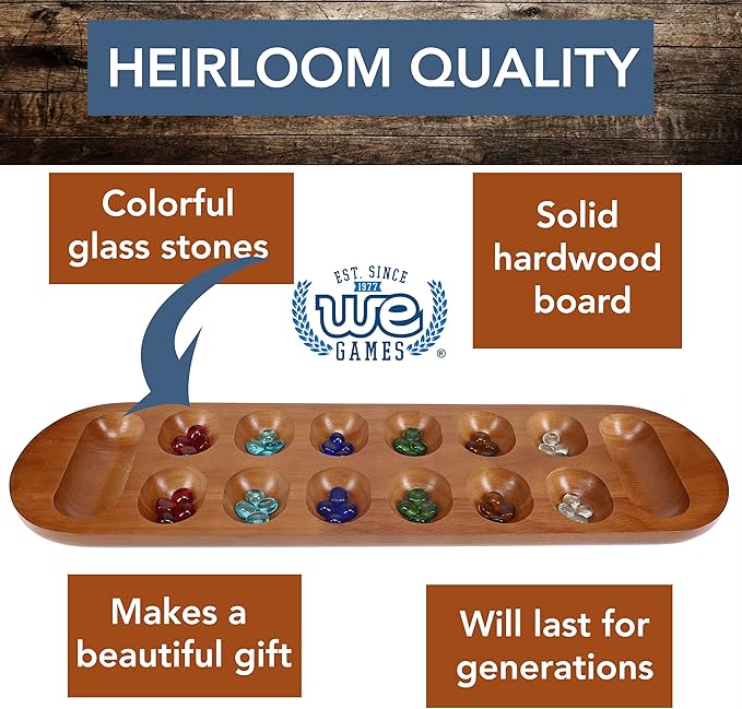 Coffee Table African Stone Game - Solid Wood with Walnut Stain