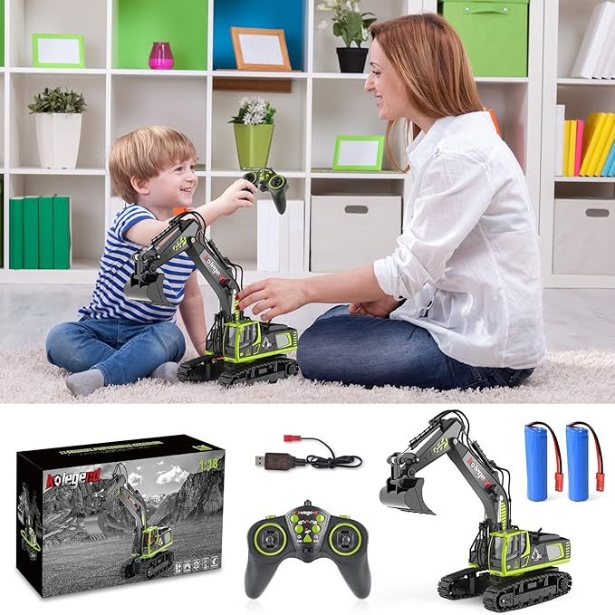 kolegend Remote Control Excavator Toy 16 Inch 11 Channel RC Construction Vehicles Hydraulic Haulers Digger Toys Gift for 6 7 8 9 10 Years Old Kids Boys