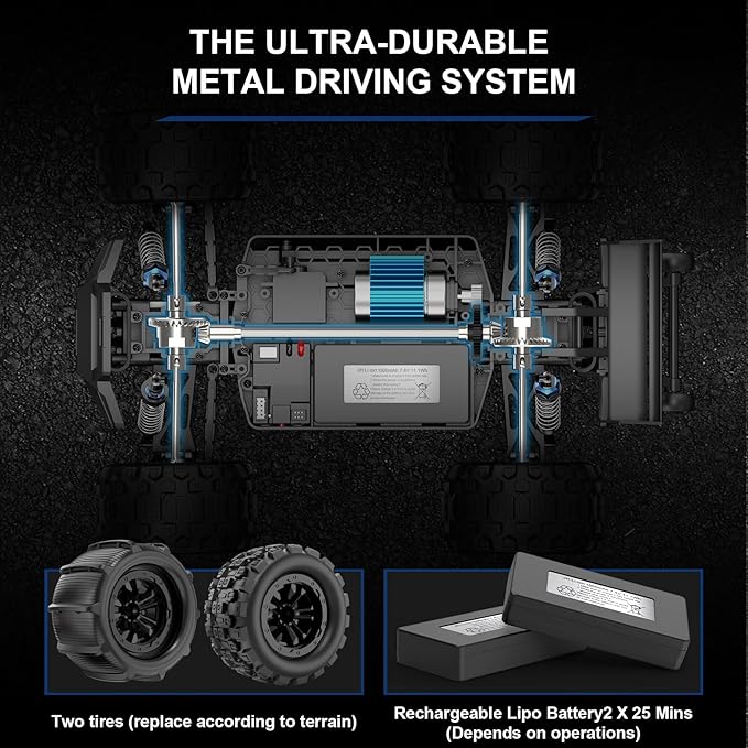 1/16 4X4 High-Speed 50+KM/H(Peak) RC Cars Monster Truck - 390 Motor Durable axle &amp Suspension RC Truck | 3000mAh Batteries | rc Cars Toys Easter Birthday for Teens Aged 14+
