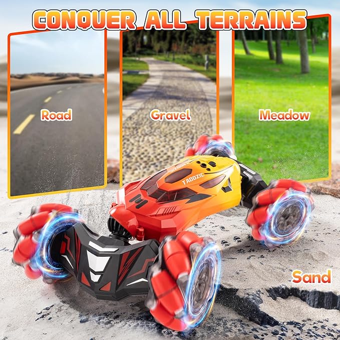 Gesture Sensing RC Stunt Car 2.4GHz 4WD Stunt Car Toys for Ages 6-12 yr Boys Girls Hand Controlled Remote Control Twist Cars Offroad 360° Rotation with Lights and Music for Birthday Gifts