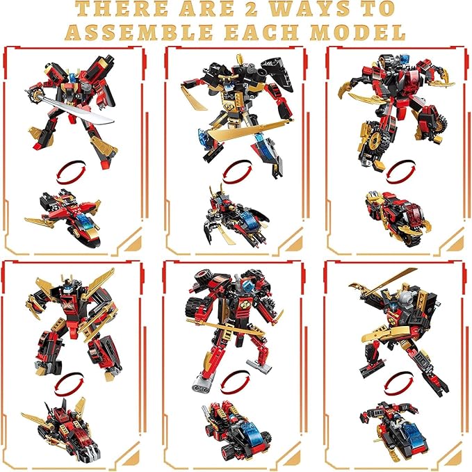 QLT QIAOLETONG 12 in 1 Transforming Mecha Robot Building SetMech Model Building Kit 542 PCS Compatible with Lego Ninja Mech Warrior Cool Robots Toys Gift for Adults