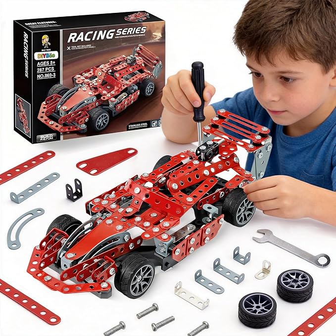 Metal Car Kit 287 Pcs Metal Building Car kit Toy Model Car Kit DIY Assembly Toy Kit STEM Educational Toys for Kids Ages 8 9 10 11 12 Teens and Adults (Racing Car)