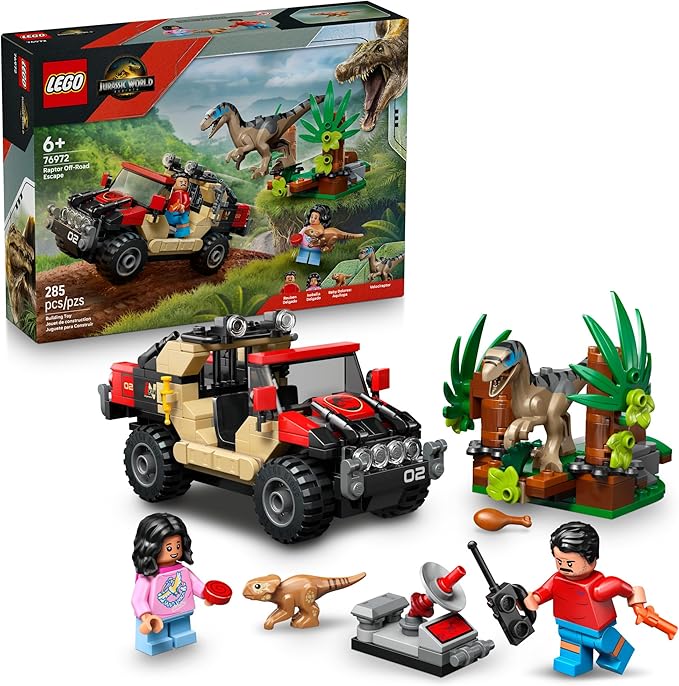 LEGO Jurassic World Raptor Off-Road Escape Dinosaur Toy - Building Playset with Dinosaur Action Figures Jurassic World Toy for Boys &amp Girls Ages 6+ - Gift Idea for Birthdays - 76972