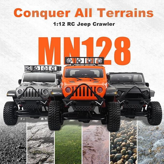 1/12 RC Crawler RTR MN-128 Off-Road Truck 4x4 RC Rock Crawler with 2.4G Remote Control RC Jeep Car Model for Adults Hobby Gifts (Black)