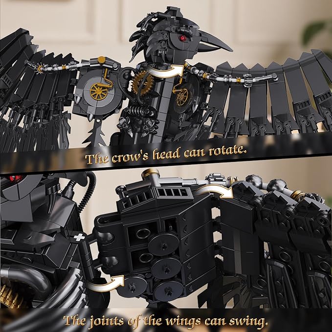 Mechanical Raven Bird Building Set MOC Creative Crow Animal Model Kit Collectible Home Office Decor Toy Gift for Adults Teens 14+ (1018PCS)