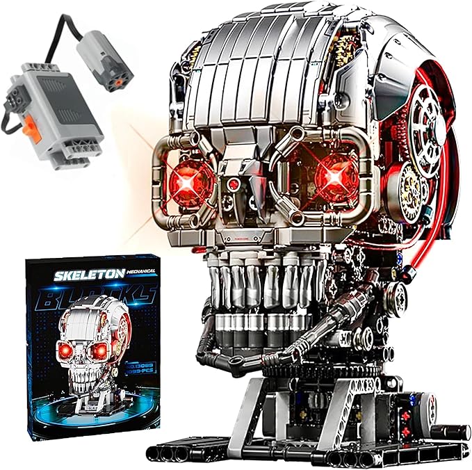 Fangool Mechanical Skeleton Head Building Blocks Set Scary Zombie Themed Skull Action Figure Toy Kit Horror Scene Decoration Kit Halloween Christmas or Birthday Gifts for Friends 1099 Pcs