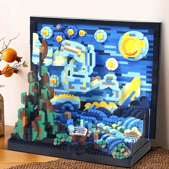 2000+PCS Creative DIY Starry Night Micro mini Building Blocks3D Painting Frame Wall Art Decoration Collection ConstructionBest Present for 14+ Boys Girls or Adults