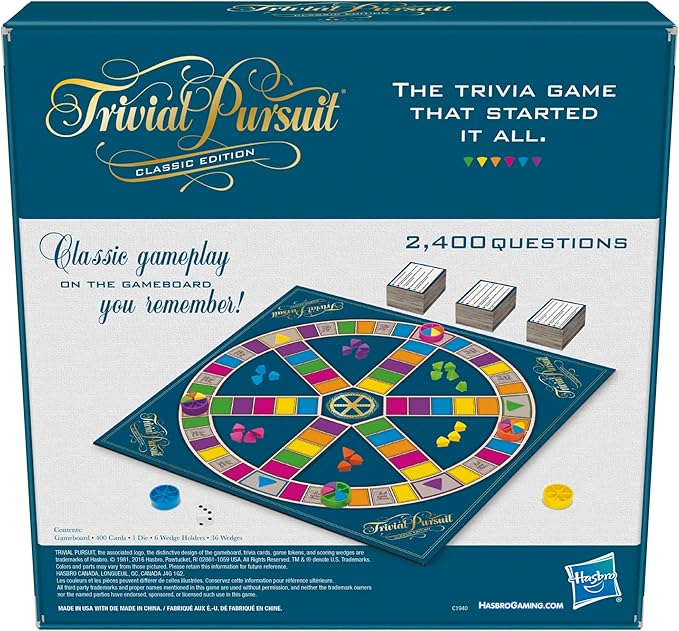 Trivial Pursuit Classic Edition Board Game for Adults and Teens Ages 16 and Up Trivia Game for 2-6 Players