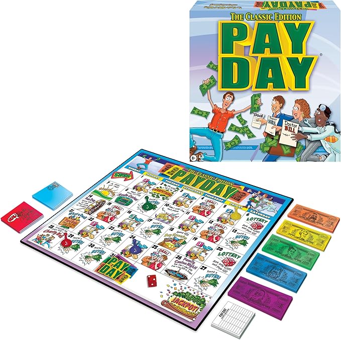 The Game of Pay Day with Popular 1970's Artwork by Winning Moves Games USA Where Players Make and Spend Money for Fun for 2-4 Players Ages 8+