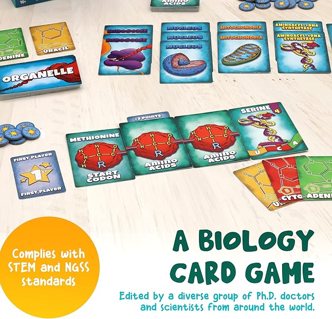 Genius Games Peptide: A Protein Building Game | A Strategy Card Game with Accurate Science for Gamers and Teachers | Teaches Amino Acids mRNA Organelles
