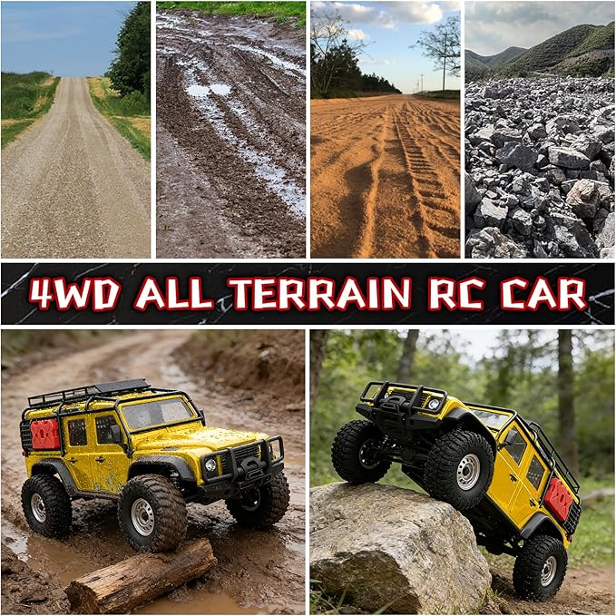 Cheerwing 1:18 Rock Crawler 2.4Ghz Car 4WD Off Road RC Monster Truck with Two-Speed Gearbox Hobby RC Car for Adults (Yellow)