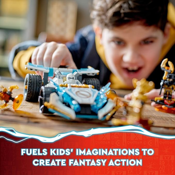 LEGO NINJAGO Zane’s Dragon Power Spinjitzu Race Car 71791 Building Toy Set Features a Ninja Car 2 Hover Flyers Dragon Toy and 4 Minifigures Gift for Kids Aged 7+