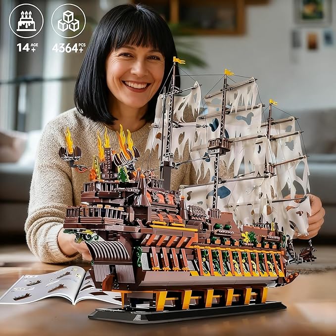 Mould King Large Pirates Ship Model Building Blocks Kits MOC Dutchman Building Block Pirate Ship Construction Set to Build Toys Gift for Age 14+/Adult Collections Enthusiasts (4364+Pieces)