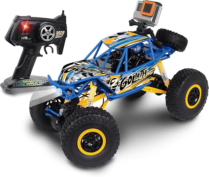 NKOK Mean Machines 1:10 2.4GHz RC 4x4 Xtreme RC Goliath Off-Road Truck RTR Designed for Rough Terrain Climbing Pistol Grip Full Function Controller Powerful Motor Action Camera Mount