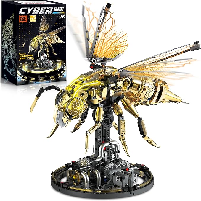 Mechanical Bee Building Set for Adults Technic Animal Building Block Insect Model with Lights &amp Moving Wings Golden Robot Bee Collectible Toy Kit Creative Display &amp Gift Idea 832Pcs
