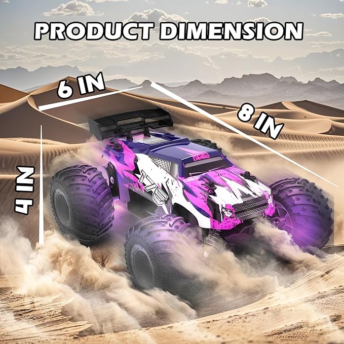 Sjpzwcrl Remote Control Car Toy Truck: - Hand Controlled Monster Truck Toys RC Car Electric Rock Crawler RC with Headlights and Colorful Toy Cars Body Lights for Boy Kids (Purple)