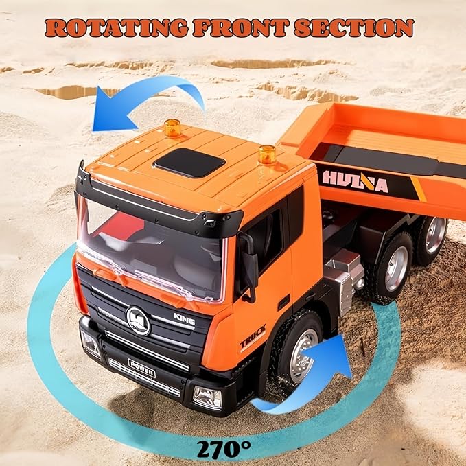 RC Semi Truck &amp RC Excavator Set 1:24 Scale Remote Control Flatbed Truck with Detachable Trailer 2.4GHz RC Semi-Trailer Construction Vehicle with Sound and Light