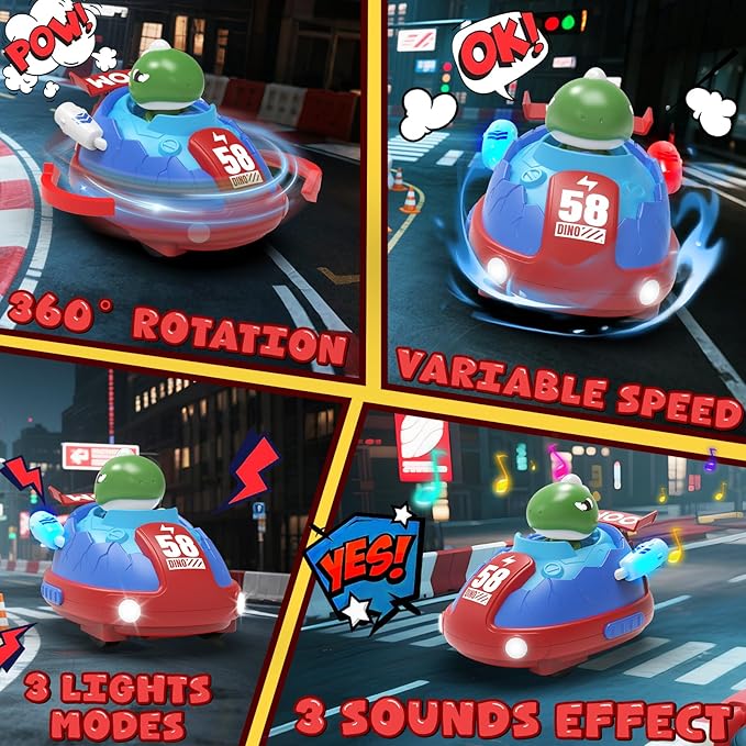 RC Bumper Cars Dinosaur Remote Control Car Set of 2 RC Ejecting Bumper Cars for Kids Toddlers 2.4 GHz Mini Car Toys Battle Race Toy with Light Music